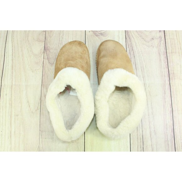 LL Bean Shoes Size 8 M Brown Suede Lamb Fur Shearling Slippers Cozy Slip-On - Picture 7 of 9